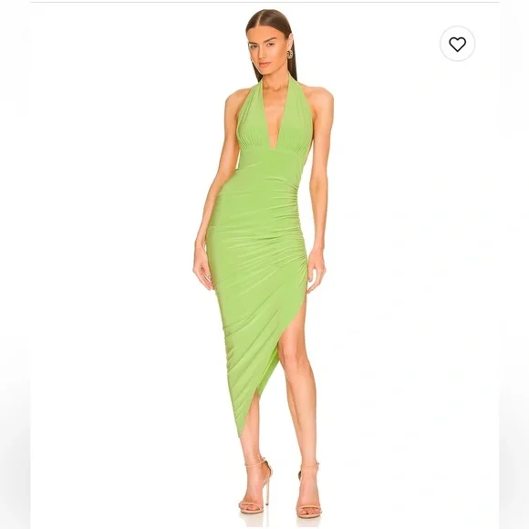 Norma Kamali Halter Side Drape Gown in Green - size XS